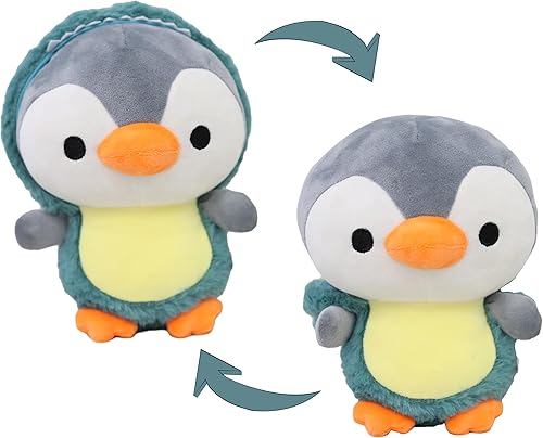 Miniatura 2 de Animal de peluche de pingüino vestido con disfraz de dinosaurio esponjoso, juguetes de peluche de pingüino con traje de dinosaurio verde mullido con