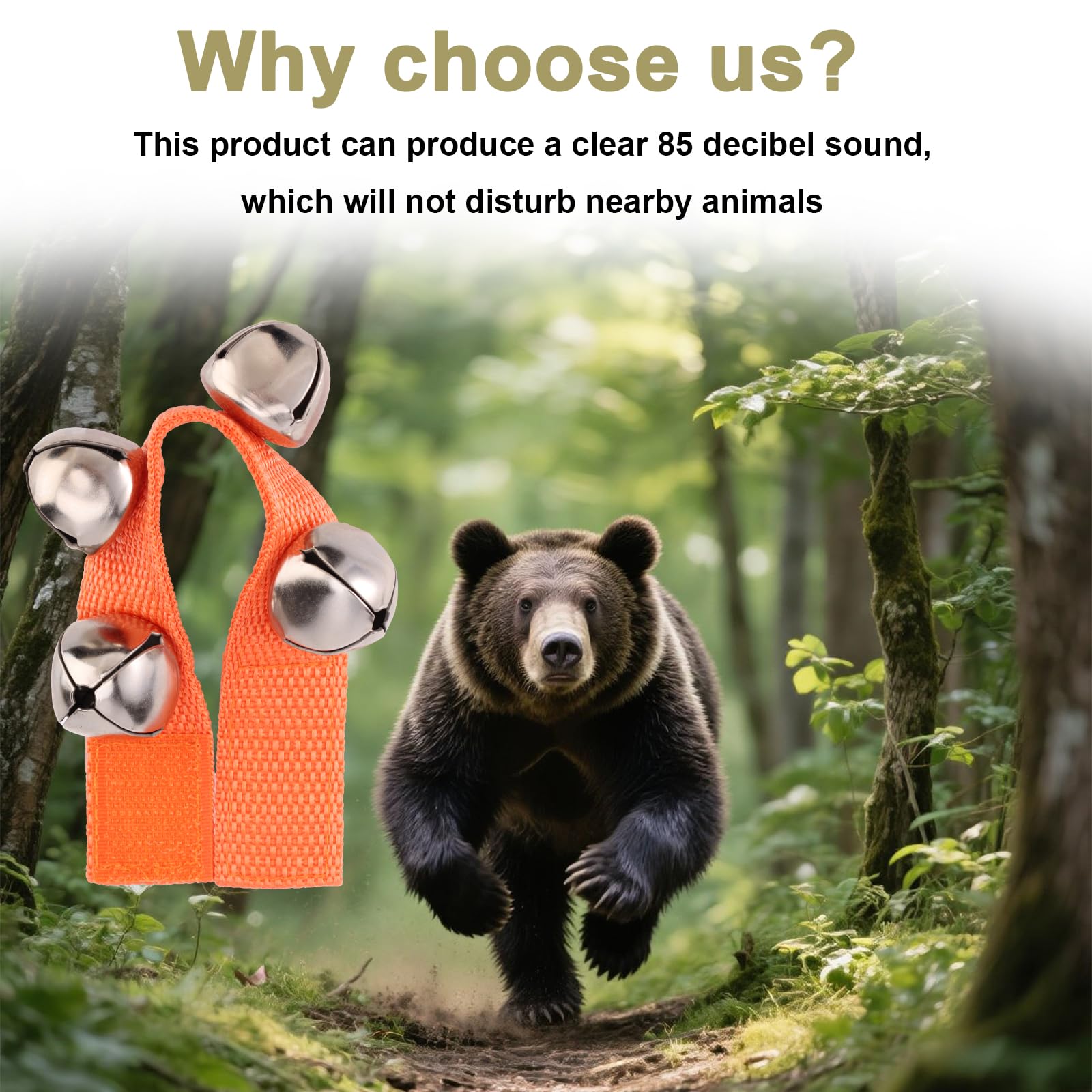 Lyreh Campanello Orso, Campanello Anti Orso Portatile e Rumoroso per Escursionisti Prodotto di Sicurezza con Chiusura a Strappo Cinturino per Cani Ciclismo Pesca Campeggio Arrampicata(Arancione)