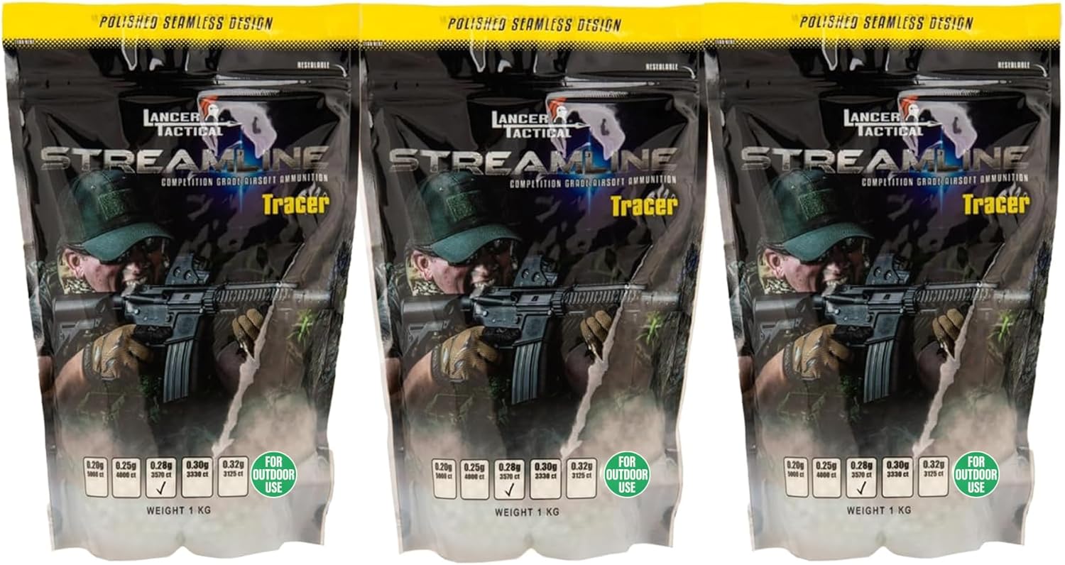Lancer Tactical 3,570 Rounds 0.28g Streamline Competition Grade Outdoor Tracer Airsoft BBS Glow in The Dark (Color: Green) X3 - Outdoor Field Compliant