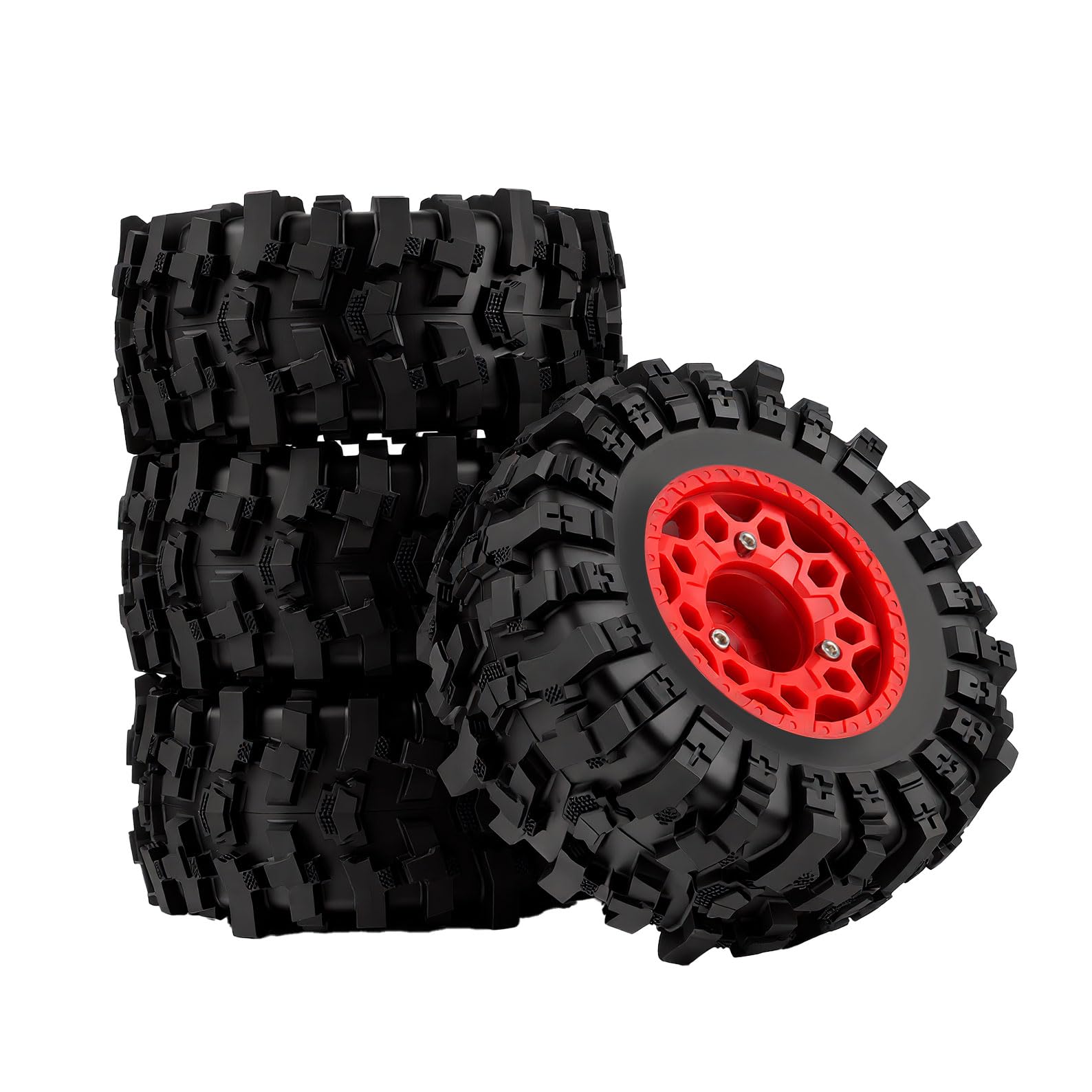 NMNRC Plastic RC Short Course Truck Wheels and Rubber Tires & 12MM 14MM 17MM Hex Kit for 1/10 Axial SCX10 II III Redcat Gen7 Gen8 TRX4 Senton Slash 4×4 2WD Series Upgrade Part Red