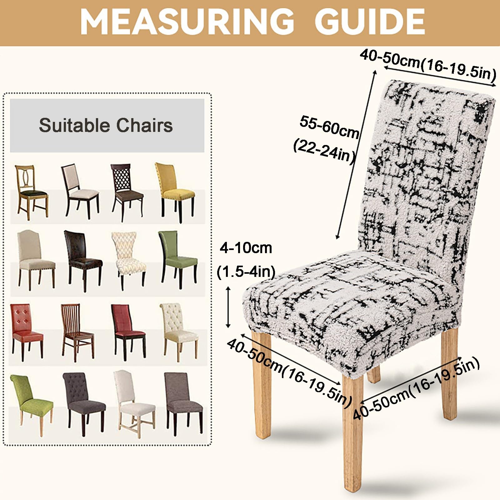 Bedruckte Stuhlhussen für Esszimmerstühle Set, Stretch-Stuhlhussen für Küchenstühle, Abnehmbare Stuhlhussen, für Hochzeiten, Hotels, Bankette und Büros(Black-White,6 pcs)