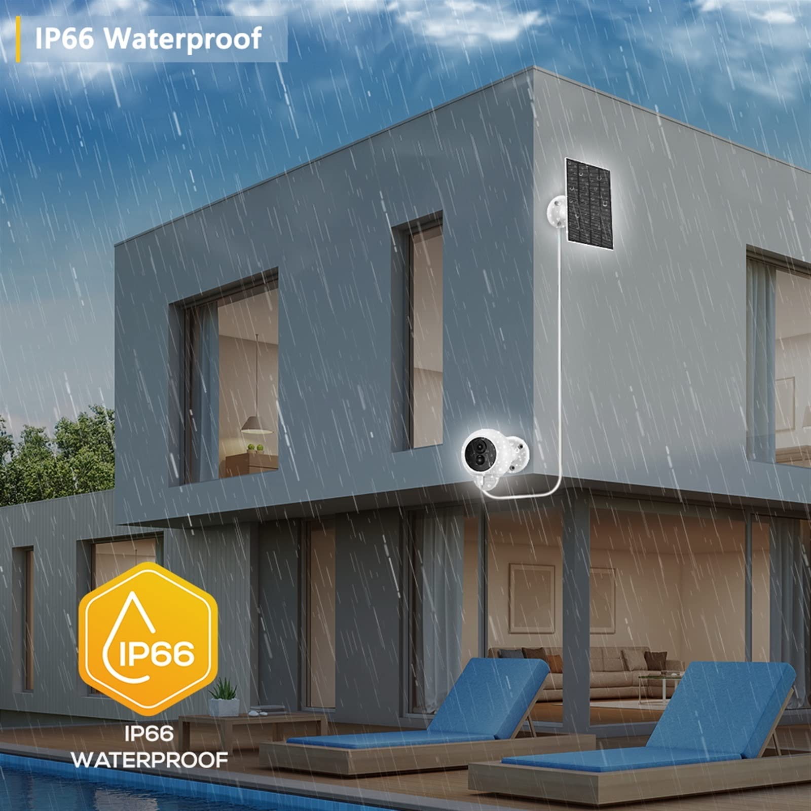 Telecamera Wifi Esterno, BESDER Pannello batteria ricaricabile 3MP Solar IP Cam Audio Outdoor PIR Rilevazione umanoide Videosorveglianza Telecamera wireless ,Sicurezza, Antifurto(3MP Cam No TF Card)