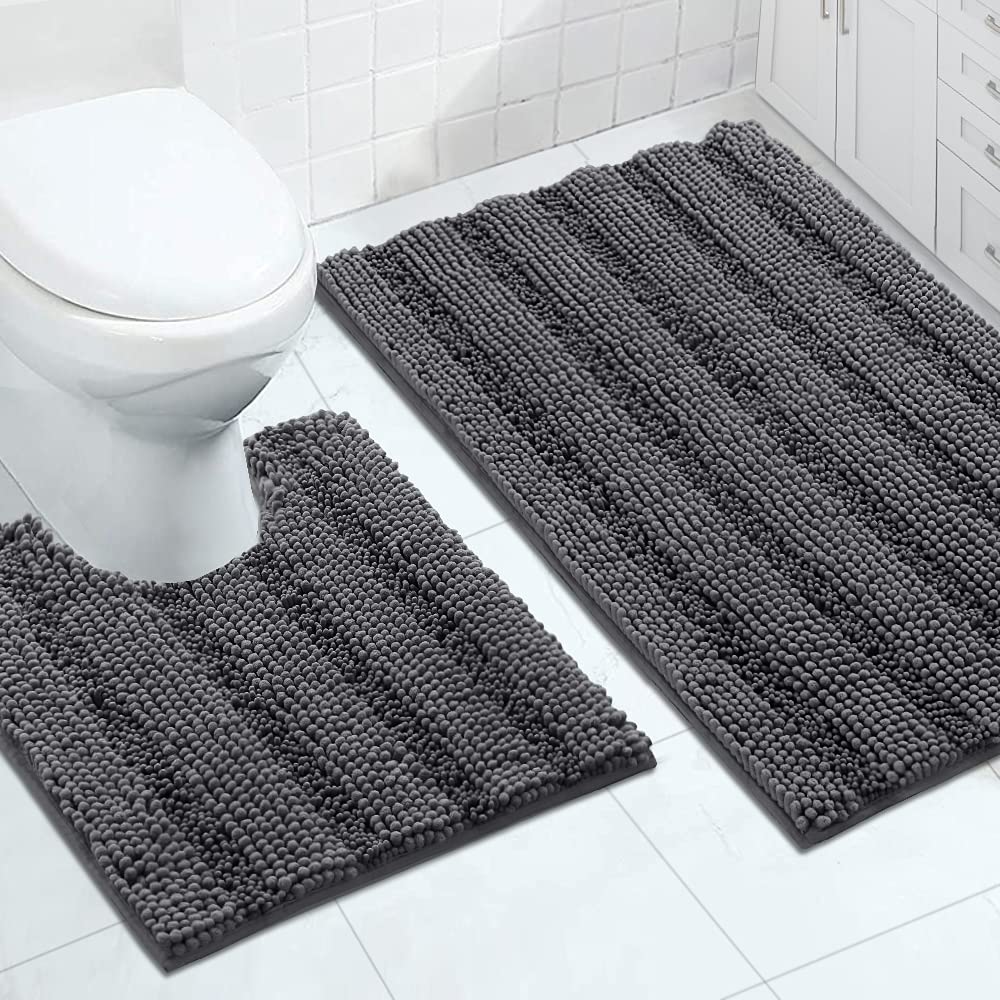 Turquoize Chenille Bathroom Rugs Set Non-Slip Bath Mats for Bathroom Super Absorbent Shaggy Rugs for Tub Shower Toilet Plush Bath Rug Plus U Contour