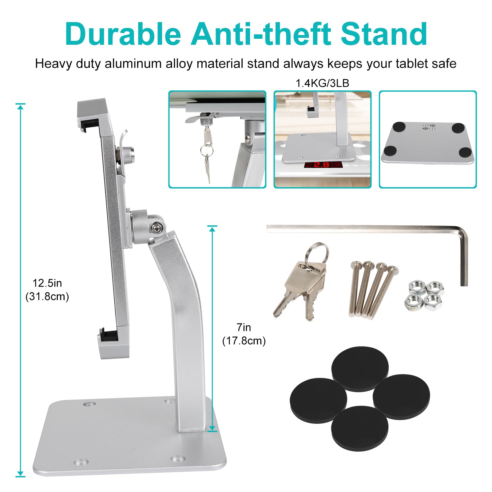 GDZN Supporto Tablet Antifurto Tavolo - Supporto iPad Sicurezza Antitaccheggio con Serratura e Chiave per Scrivania, Chiosco, Negozio/POS, Reception, Compatibile con iPad Pro, Samsung Tab, da 7-11"
