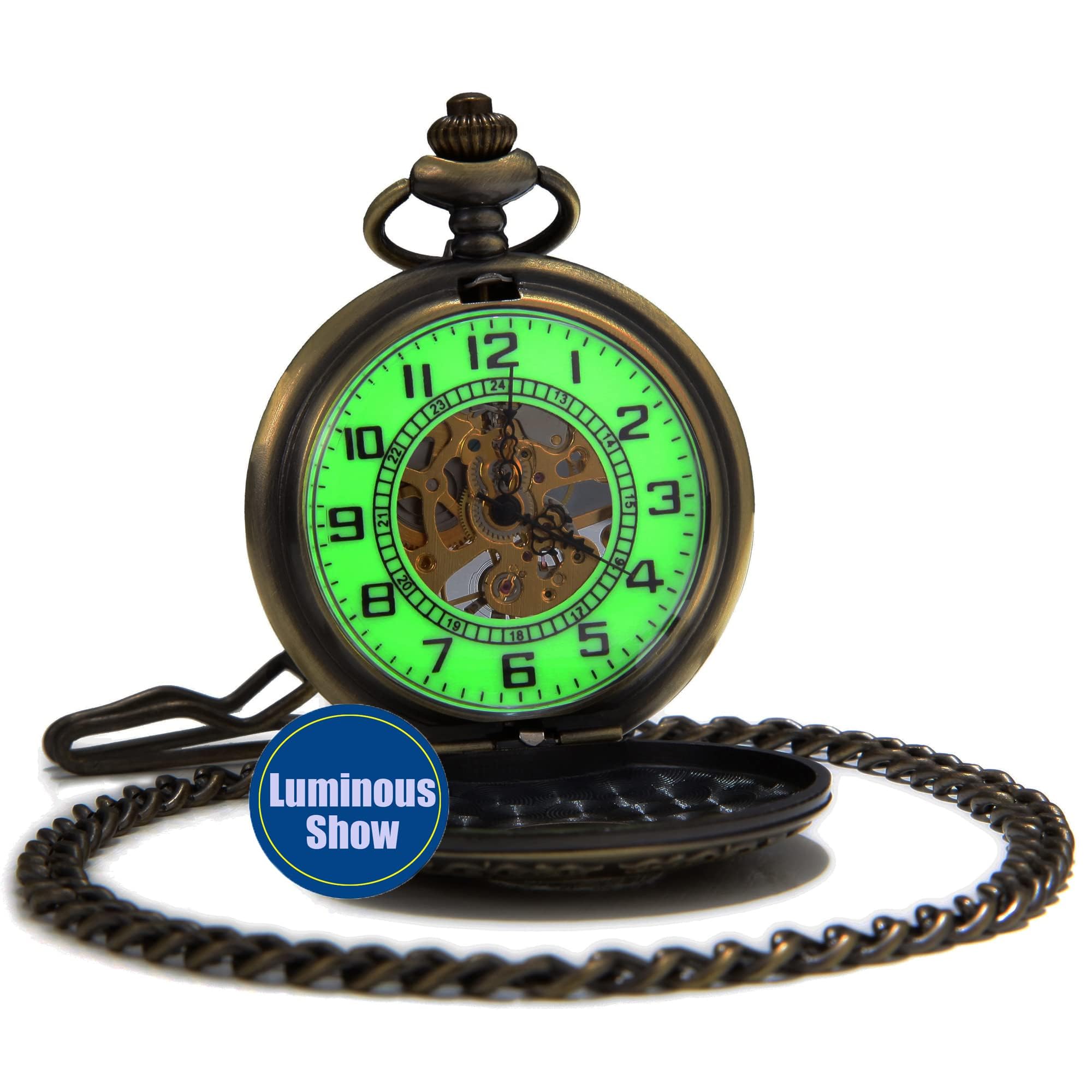 SEWOR Vintage mecánica Mano Viento Reloj de Bolsillo Luminosa Esfera Lupa de Cristal