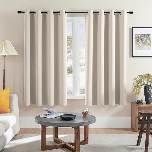 Rutterllow Blackout Curtains for Bedroom, Thermal Insulated Room Darkening Curtains 2 Panels for Living Room, Grommet Top (52Wx63L, Beige)