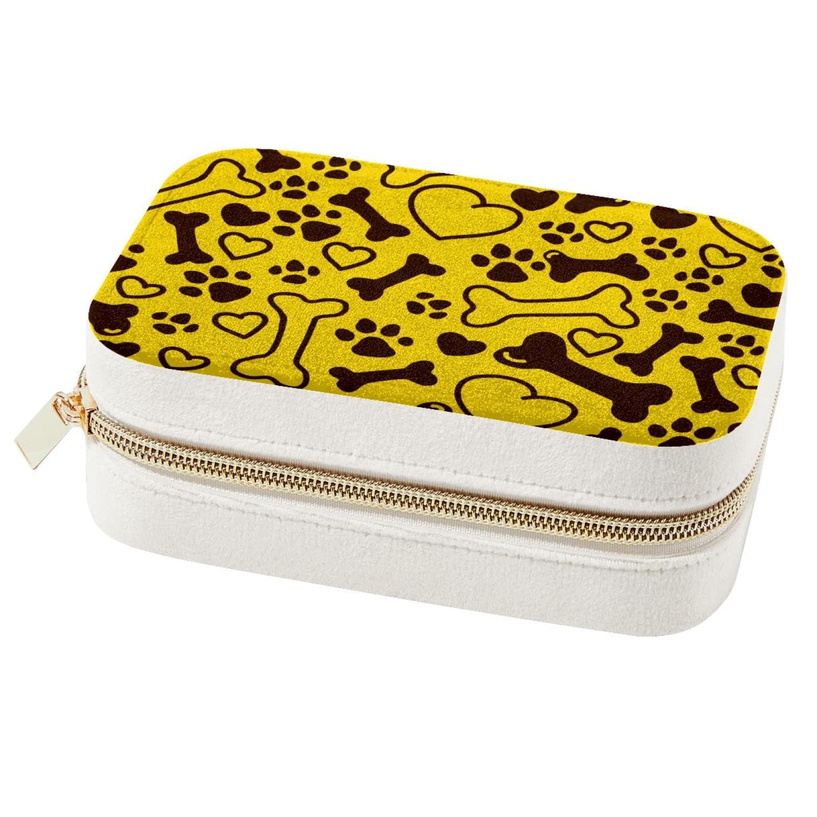 Boîte à bijoux portable jaune pour ranger bagues et colliers