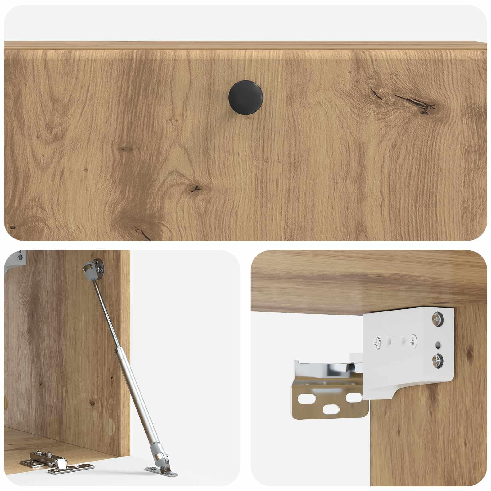 Szafka RTV montowana na ścianie Dąb artisan 98x31x30 cm wisząca szafka pod telewizor z drzwiami pojemna nowoczesna meblość do salonu przechowywanie sprzętu dekoracji oszczędza miejsce