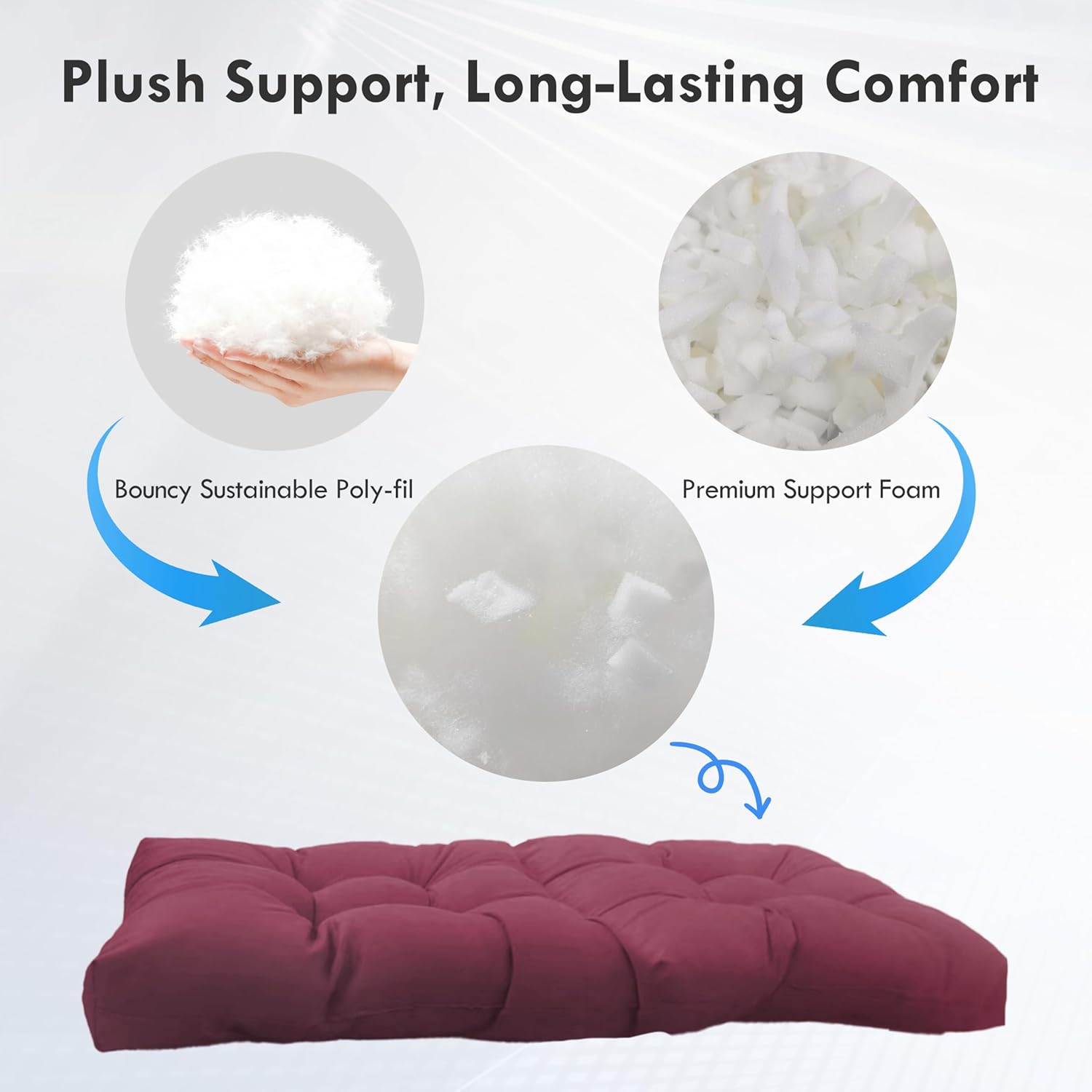 Outdoor Bench Cushion with Ties, 41"x19"x4" Outdoor Loveseat Cushions, Waterproof Patio Seat Cushion, Fade Resistant Patio Bench Pads for Porch Swing Window Seat Entryways, Beaujolais