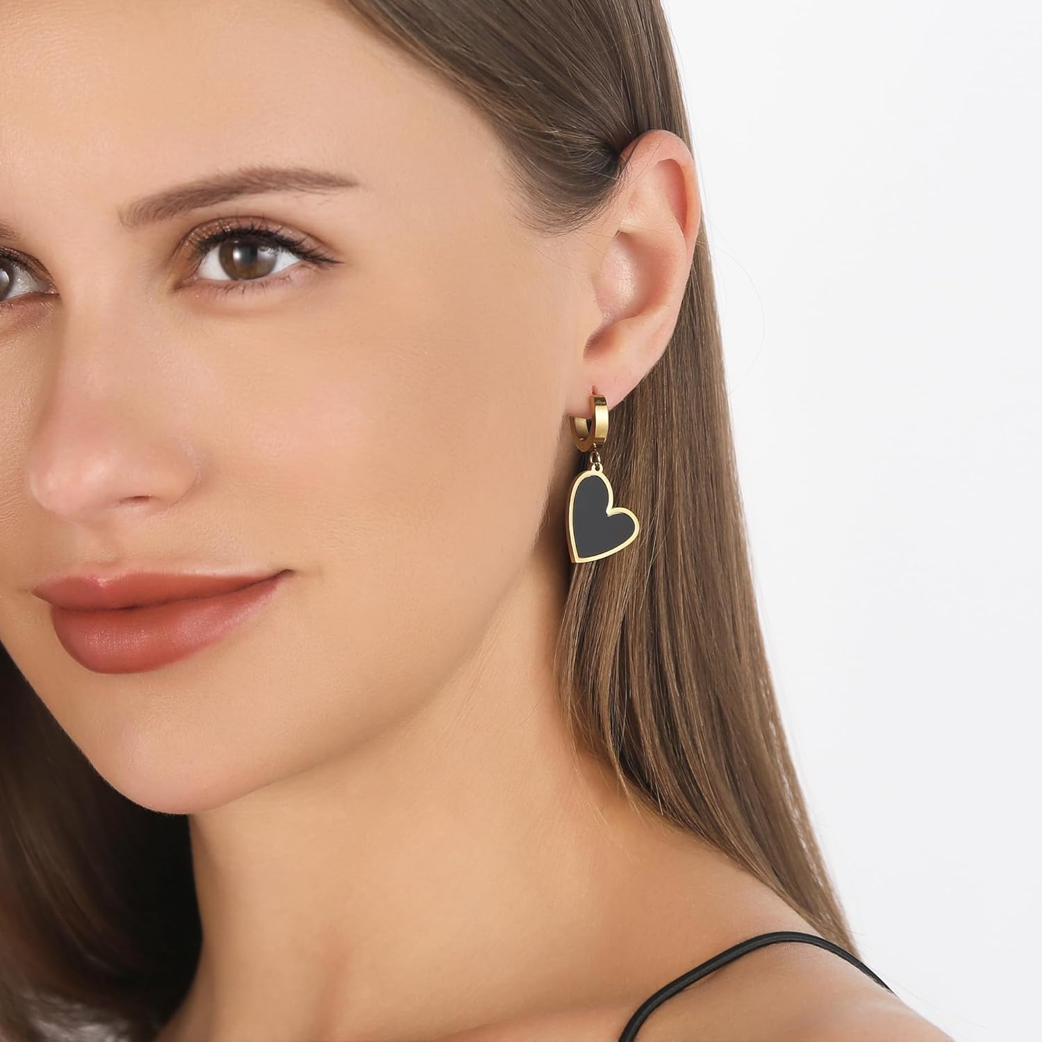 14K Gold Plated Heart Drop Dangle Earrings,Trendy Stainless Steel Huggie Pearl Small Hoop Earrings-Lightweight Hammered Ear Rings for Women - Image 7