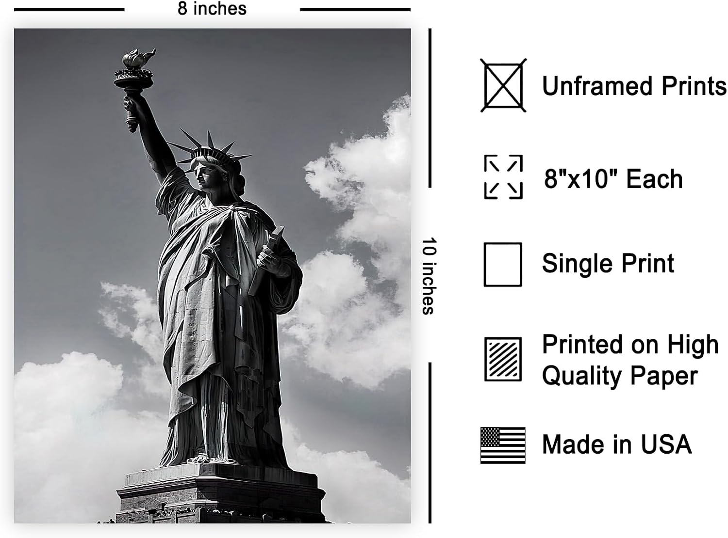 Poster Master Statue of Liberty Poster - New York Print - Historical Landmark Art - Gift for Men, Women & Travel Lover - Minimal Wall Decor for Living Room, Bedroom or Office - 8x10 UNFRAMED Wall Art
