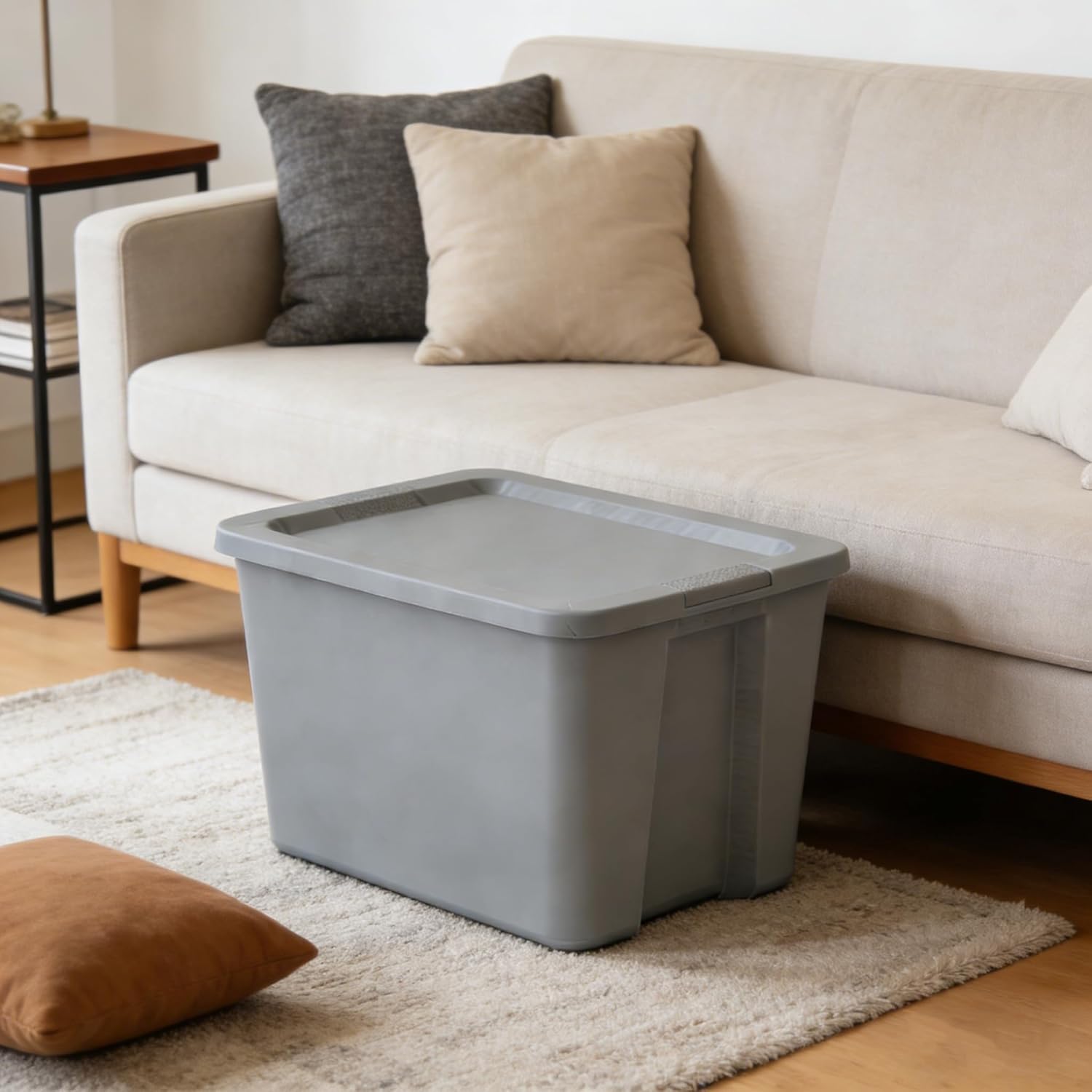 (2 Pack) 18 Gallon Gray Plastic Storage Bins with Snap-On Lids - Stackable Heavy-Duty Totes for Garage, Closet, Basement, Attic & Home Organization