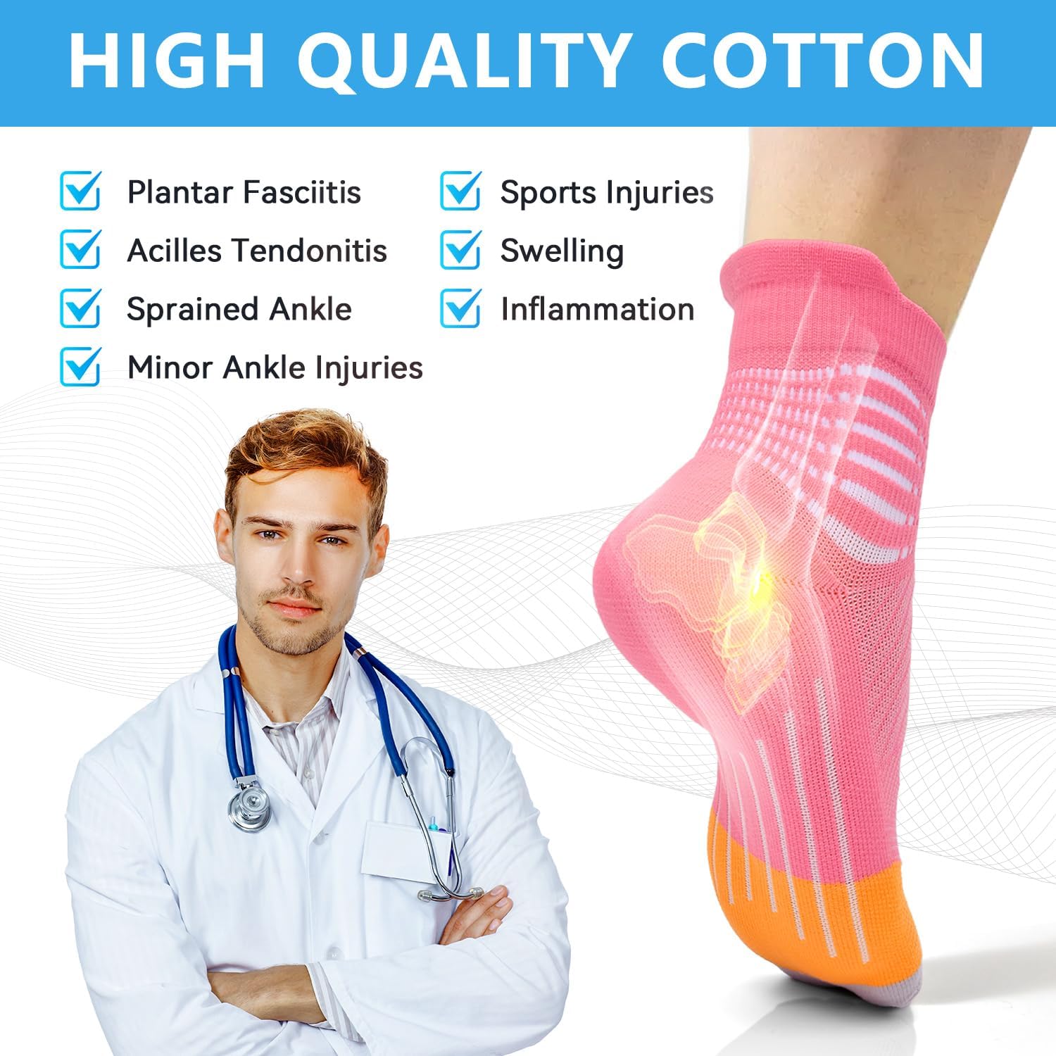 IRAMY Compression Ankle Support Socks Women Coolmax Wicking Cushioned Athletic Plantar Fasciitis Relief 2/3/4 Pairs - Image 6
