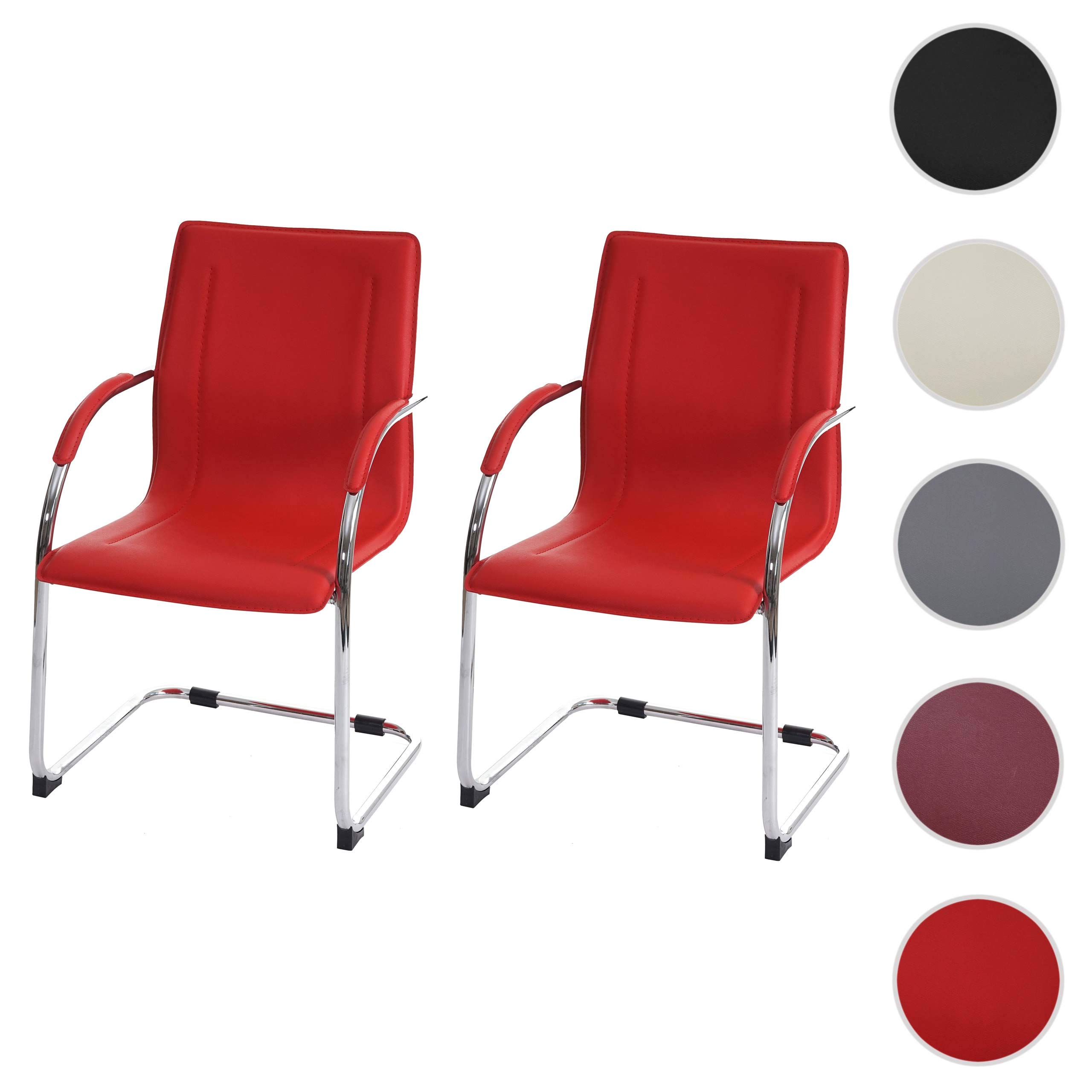 Mendler Set 2X sedie Ufficio Sala Attesa Studio a Slitta Samara Acciaio 56x56x93cm - Rosso