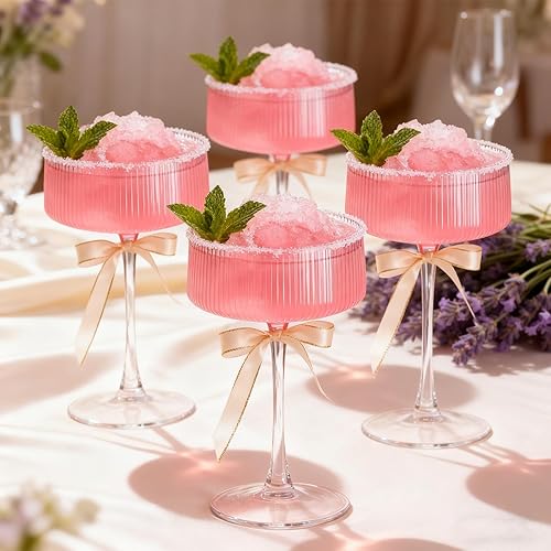 Miniatura 7 de Accguan Copas de cóctel acanaladas de cristal de 10 onzas, juego de 6, vasos de Martini vintage para bar, cóctel, margarita, vino, champán y caja de