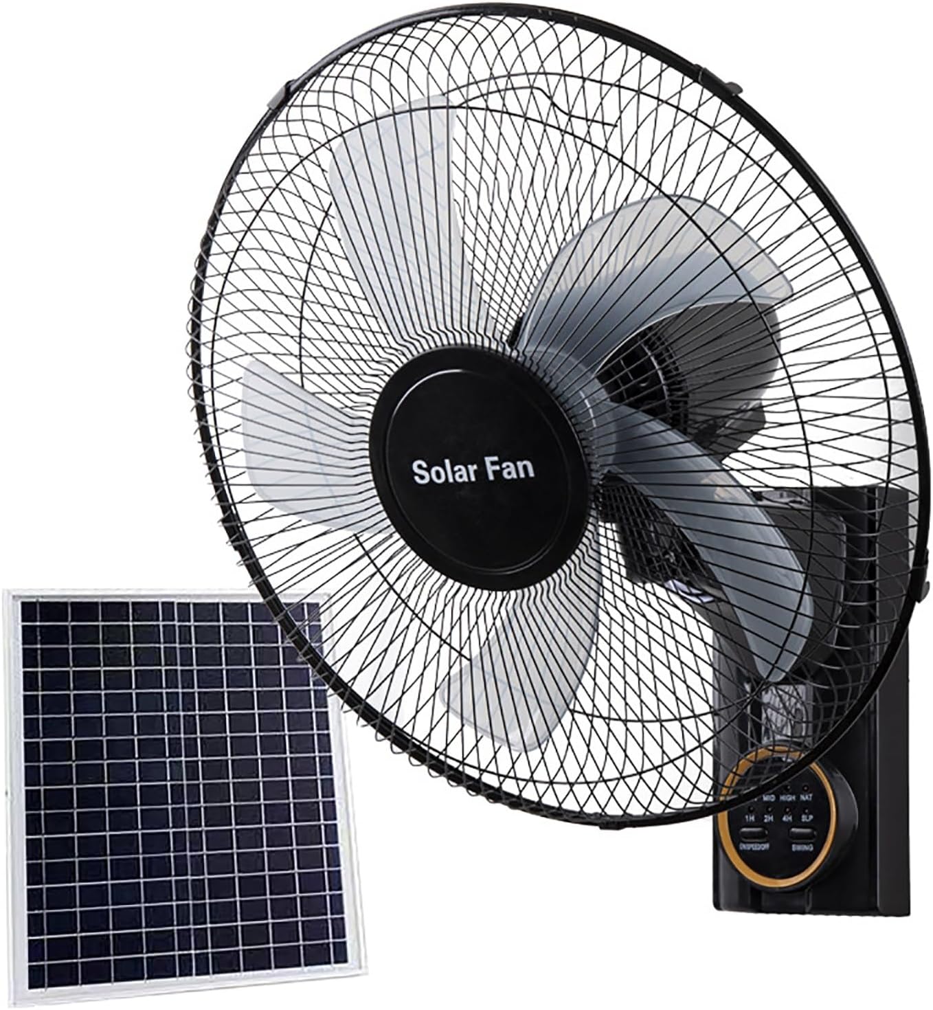 Solar Fan/Solar Powered Fan/Wall Mounted Fan Indoor/Solar Ceiling Fan with Remote Control, 3-Speed, Timer, 90° Oscillating Quiet Fan,16", Adjustable Tilt, Solar Panel/Power Adapter