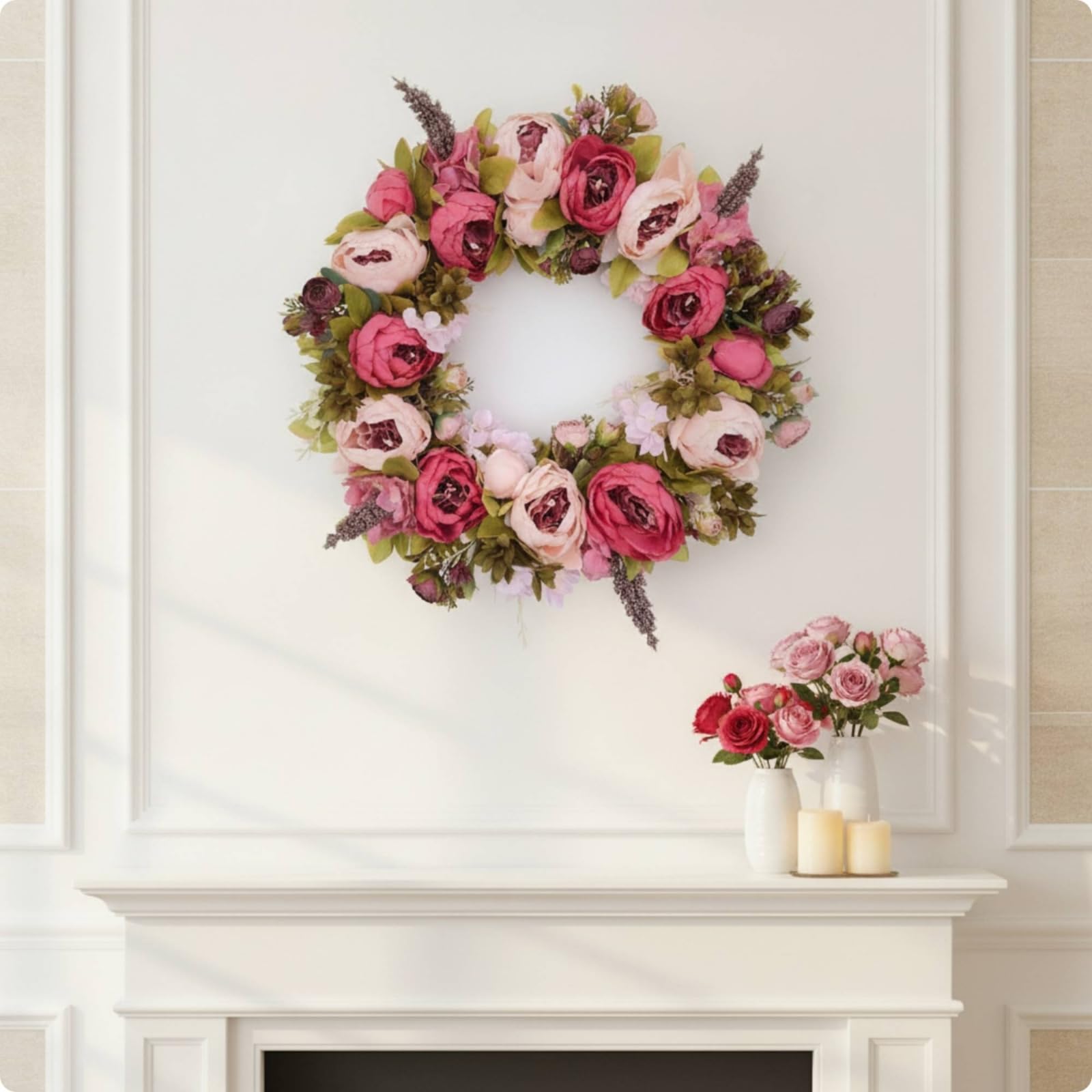 Baoblaze Ghirlanda Fiori Artificiali Ghirlanda Floreale Corona Peonie Decorazione Porta Composizione Ricca con Fiori E Foglie a 360 Gradi Adatta per Ingresso, style to 1