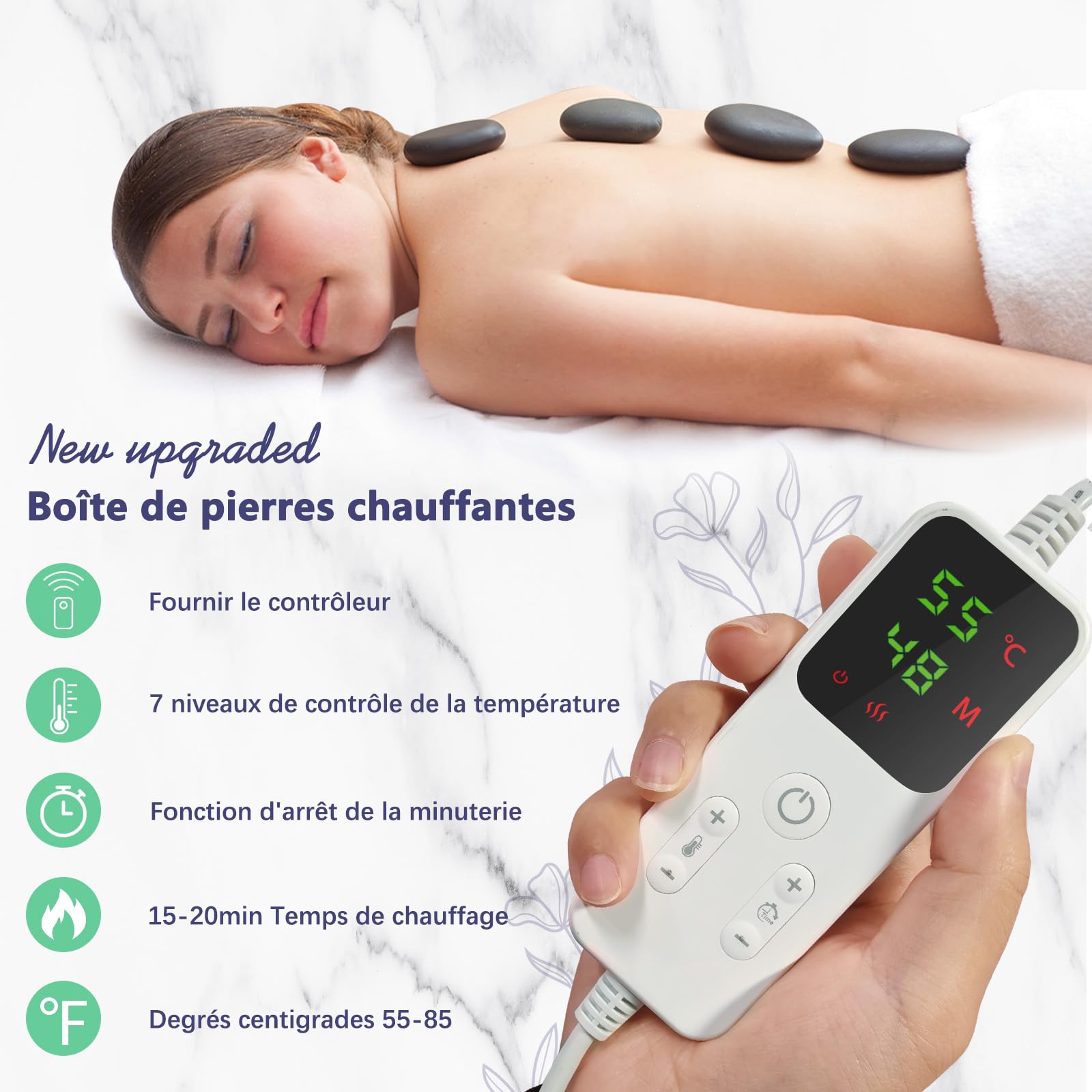 Kit Massage Pierres Chaudes, Réchauffeur Électrique 20 Pierres Basalte