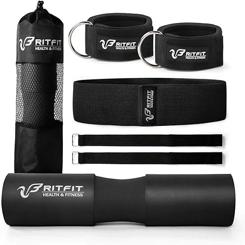 Miniatura 8 de RitFit 7 Pcs Barbell Squat Pad Set, with Resistance Band, 2 Safety Straps, 2 Gym Ankle Straps & Carry Bag, Upgraded Neck & Shoulder Protective Pad