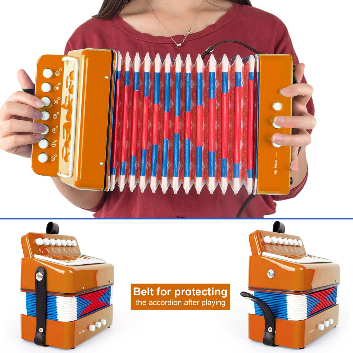 Horse Accordéon à 10 touches pour enfants débutants, léger et respectueux de l'environnement (orange)
