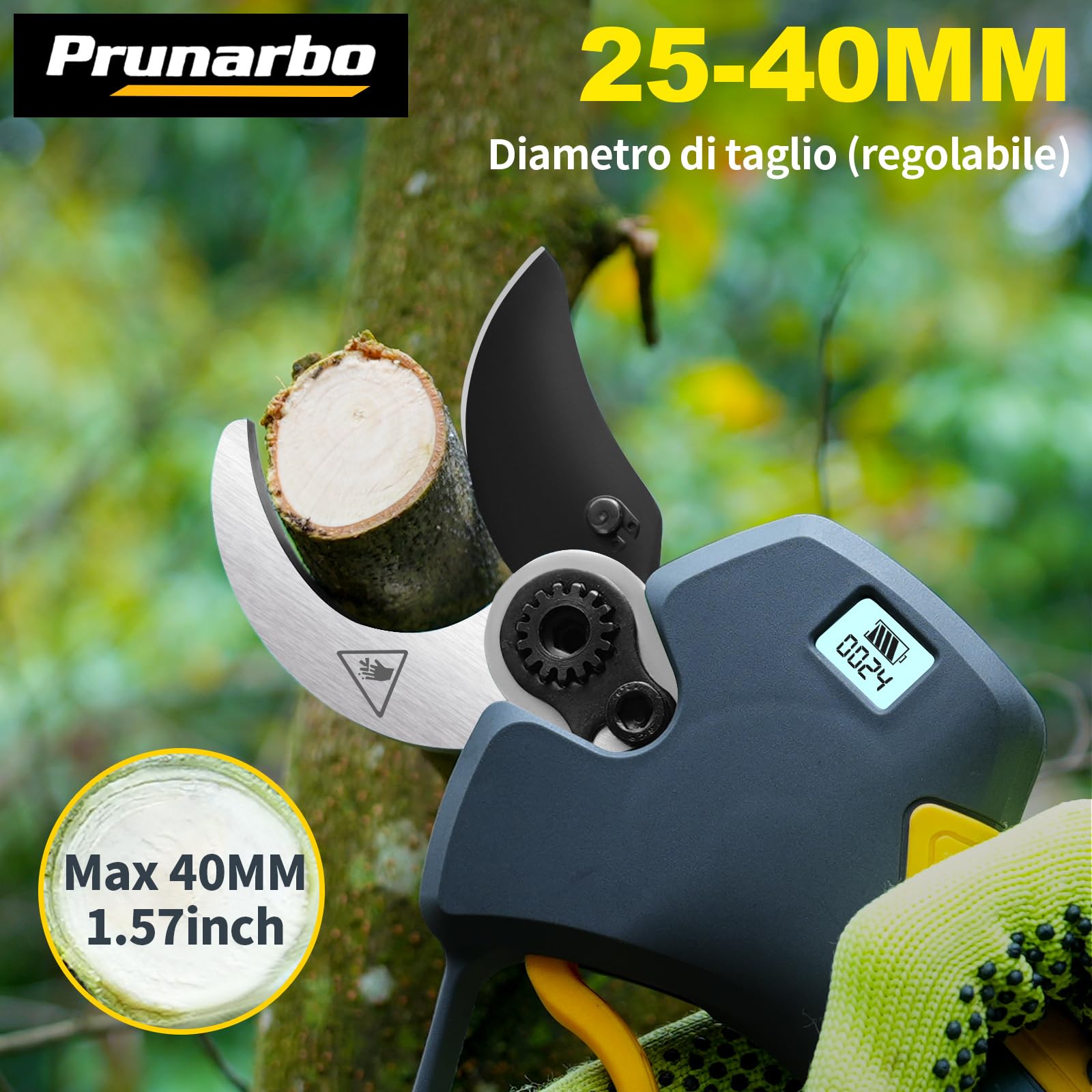 Forbici Potatura 40mm con Asta Telescopica e 2 Batterie 2Ah | Raggiungi rami alti senza scala, ideale per ulivi, vigneti e alberi da frutto con taglio potente e preciso