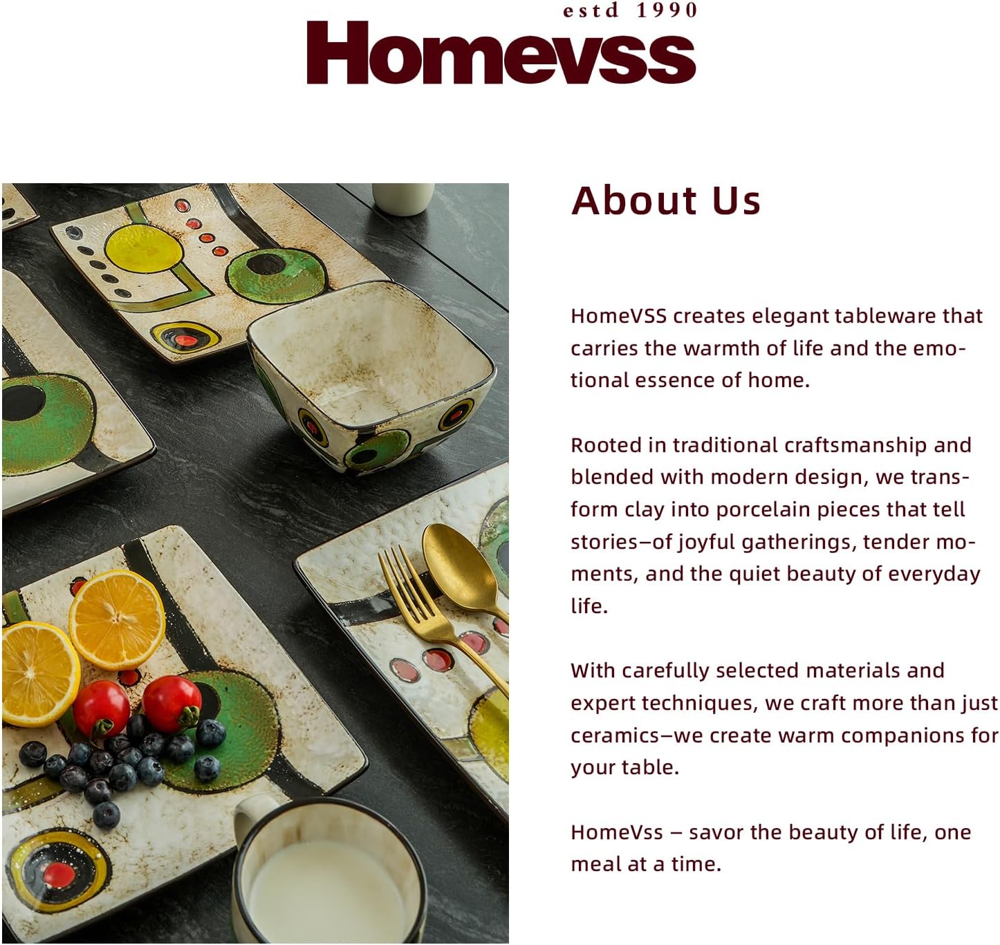 16pc Dinnerware Set, Stoneware Artisan Hand Painted Impressionism Pond, Reactive Glaze