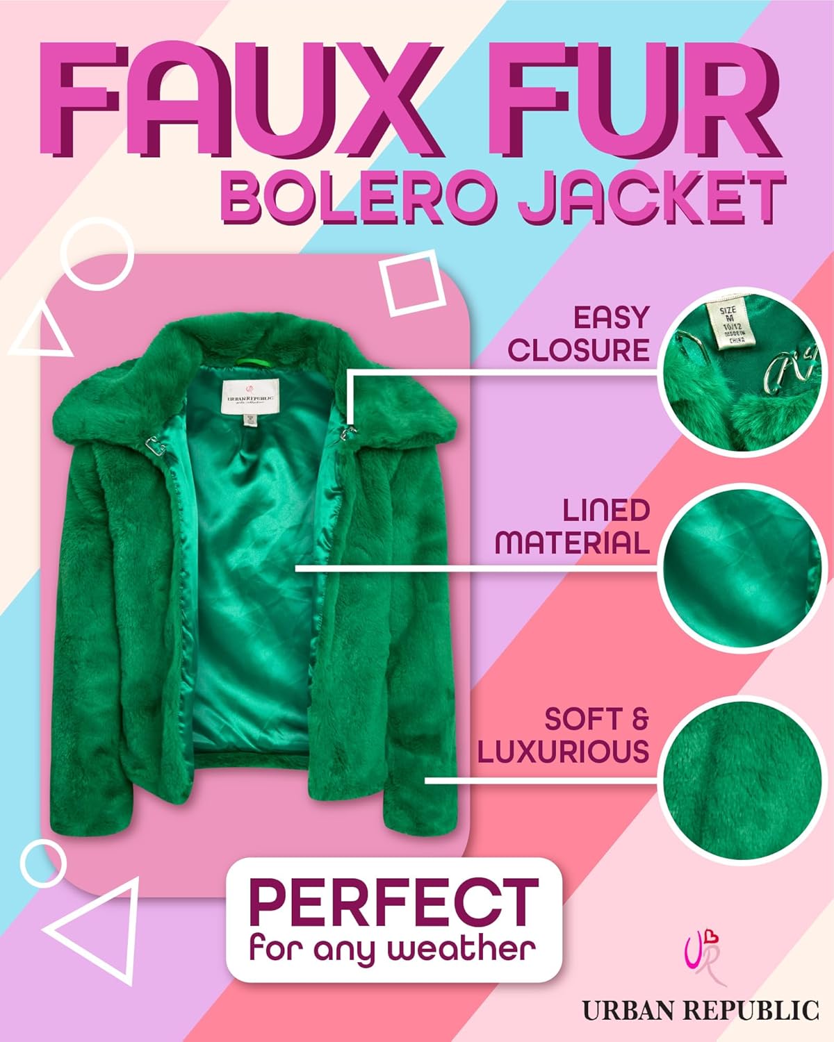 URBAN REPUBLIC Girls Bolero Jacket - Cozy Faux Fur Lined Warm Outerwear Jackets for Girls - Soft Bolero Shrug (7-16) - Image 3