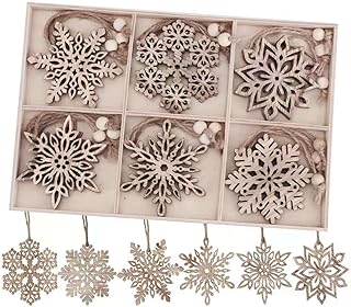 ANWING Wooden Snowflakes Embellishments 18pcs Christmas Ornaments Wood Hanging Decorations Rustic Christmas Tree Crafting