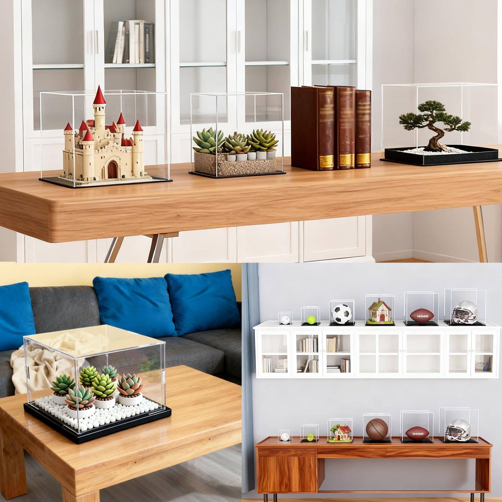 ROFBIHG Teca Plexiglass duży przezroczysty akrylowy stojak ekspozycyjny, plastikowy prostokątny wyświetlacz, wzmocniony samodzielny gablot, do figurek, zabawek, przedmiotów kolekcjonerskich (biały