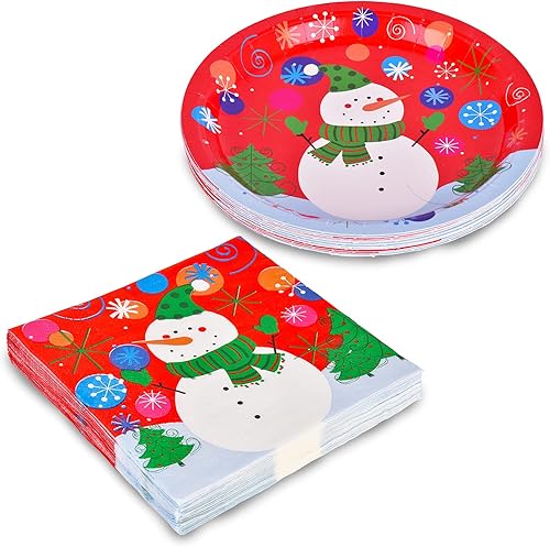 Miniatura 10 de Gatherfun Suministros de fiesta de Navidad, muñeco de nieve de Navidad, platos y servilletas de papel desechables para fiesta de Feliz Navidad,