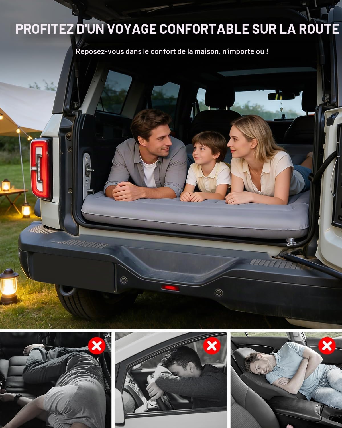 Lit Gonflable SUV Matelas Gonflable Voiture Matelas de Voiture pour Dormir Conception Divisée Portable avec Oreiller intégré Et Pompe sans Fil Pongee de Polyester pour Camping Voyage
