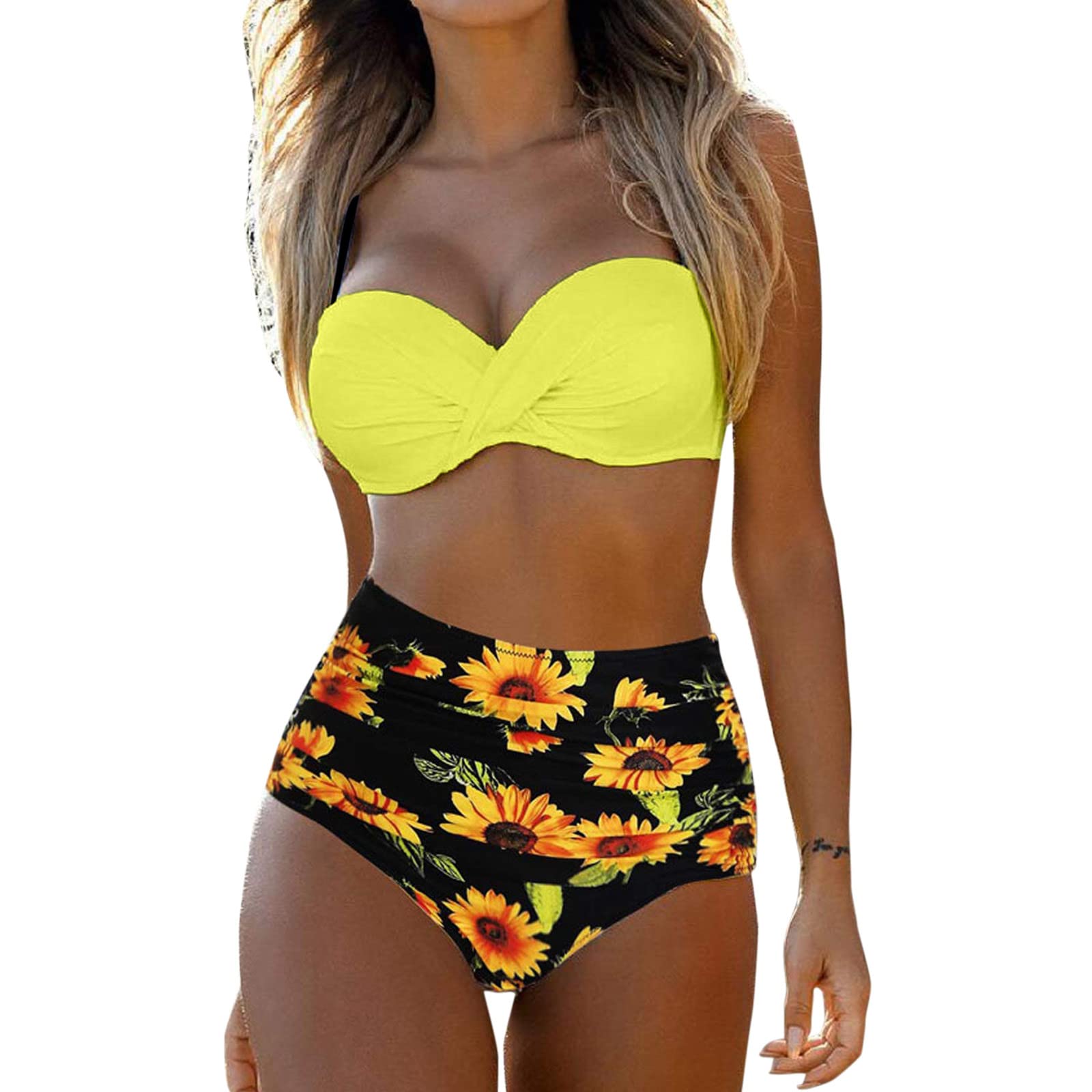 riou Bikini Mujer Bikinis Mujer 2022 Braga Alta Elegante Traje de BañO Estampado Bohemio Dividido BañAdores con Relleno Tops y Braguitas Verano Bikini Sets Vacaciones