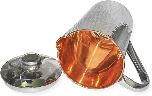 Miniatura 2 de Taluka Jarra de agua de acero inoxidable de cobre (5 x 9 pulgadas aproximadamente), recipiente de almacenamiento saludable de 54 onzas para el