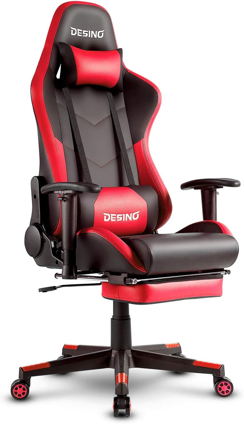 DESINO Gaming Chair Racing Style High Back Computer Chair Swivel Ergonomic Executive Office Leather Chair with Footrest and Adjustable Armrests (Red)