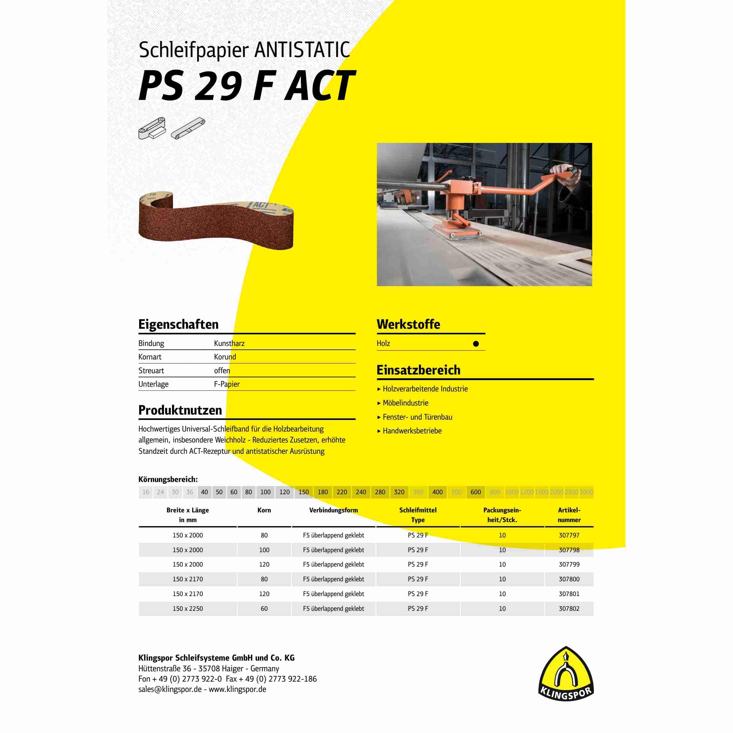 PS 29 F - Bandas de lija (10 unidades, 150 x 2250 mm, grano 120 F5)