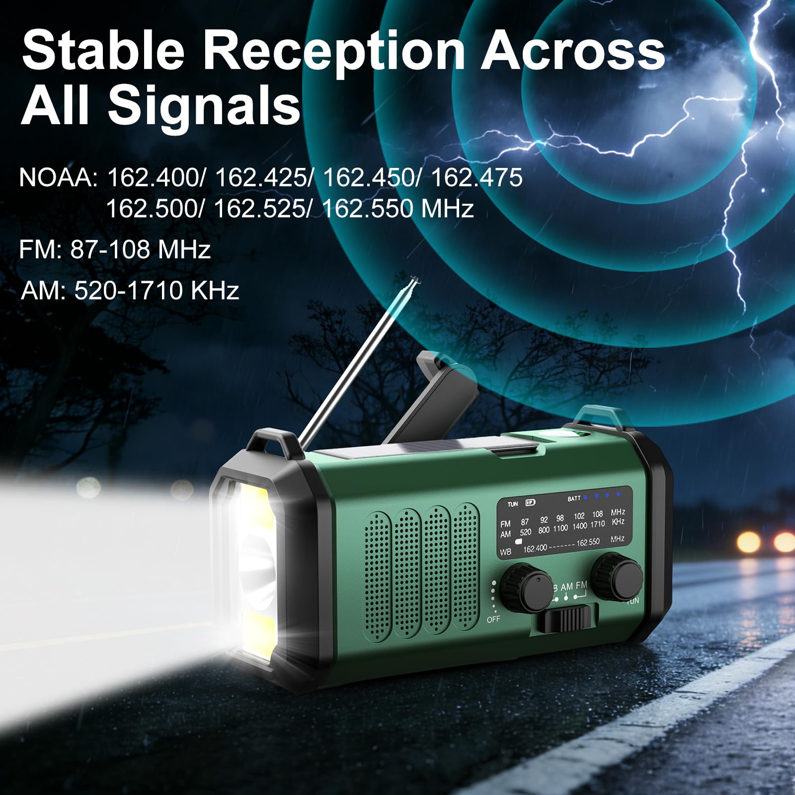 Leaton Notrufgerät mit Handkurbel, NOAA Wetterradio AM/FM, 10.000 mAh | Solar-Powerbank, wiederaufladbar, batteriebetrieben, USB-C-Ladegerät, Taschenlampe, SOS-Alarm, für Camping, Survival-Notfälle