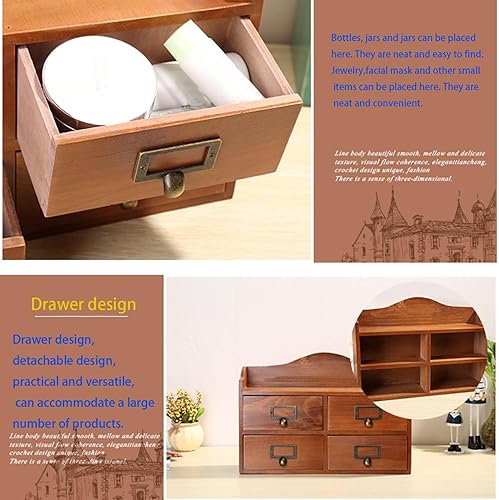 Miniatura 5 de Estilo pastoral de madera maciza, hermosos, cajones, caja de almacenamiento de escritorio, almacenamiento de 4 cajones, armario de almacenamiento de