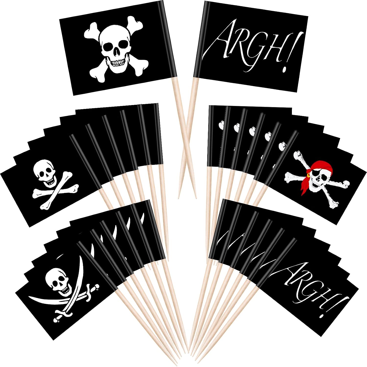 100 Pcs Halloween Pirate Cupcake Topper Pirate Flag Toothpick Cocktail Pick