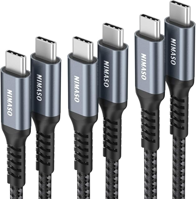 USB C to USB C Cable [3-Pack/0.3M+1M+2M],NIMASO Braided 60W 20V/3A Power Delivery USB Type C to Type C PD Fast Charge Lead for Samsung Galaxy S21+/S21 Ultra/S20/S10/S9/Note 10,iPad Pro 2021/2020/2018