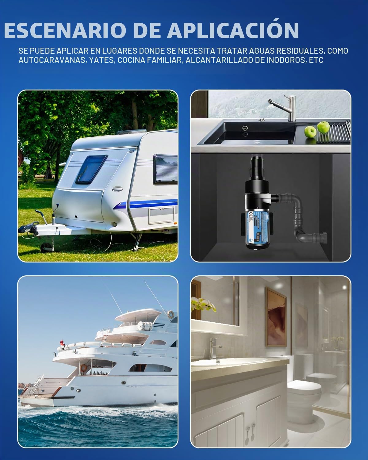 Mxmoonant 12V DC Bomba Trituradora, Bomba de Aguas Residuales, 32 Lpm/min, 114W, con pala de Cuatro Cabezas, Protección Contra Sobrecarga, para RV, Barco, Inodoro, Cocina, Acuicultura
