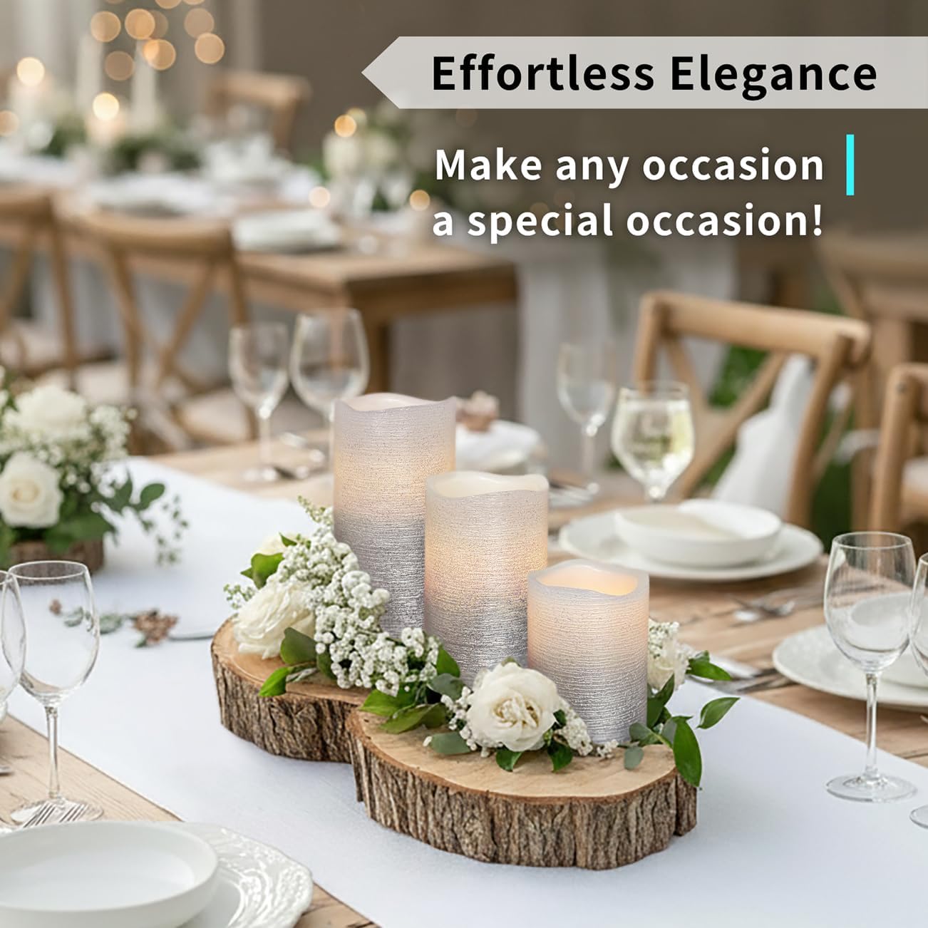 FURORA LIGHTING Silver Ombre Real Wax LED Pillar Candles Pack of 3, Slow-Crafted Glitter Flameless Candles with 5/19 Timer for Home Décor, Battery Included