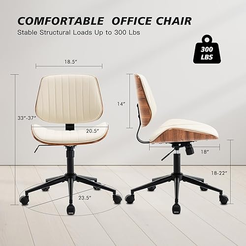 Miniatura 2 de Silla de escritorio sin brazos con ruedas giratorias de 360°, silla de computadora ergonómica de altura ajustable para oficina en casa, piel