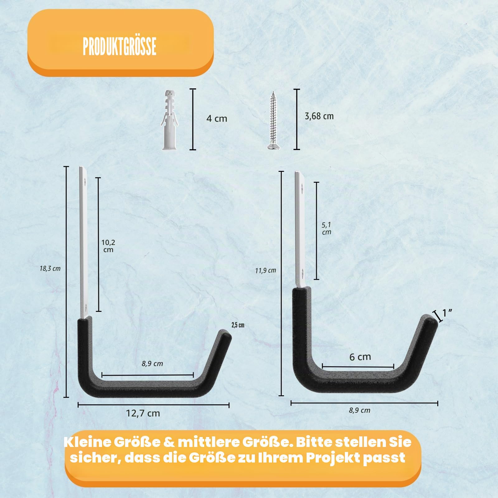 Robuste Haken für Garage, Aufbewahrung, Utility-Haken, Wandhalterung, Garagenhaken, strapazierfähig, Garagen-Wandhaken, Leiterhaken, Laubgebläse-Aufhänger (2 kleine und 2 mittel)