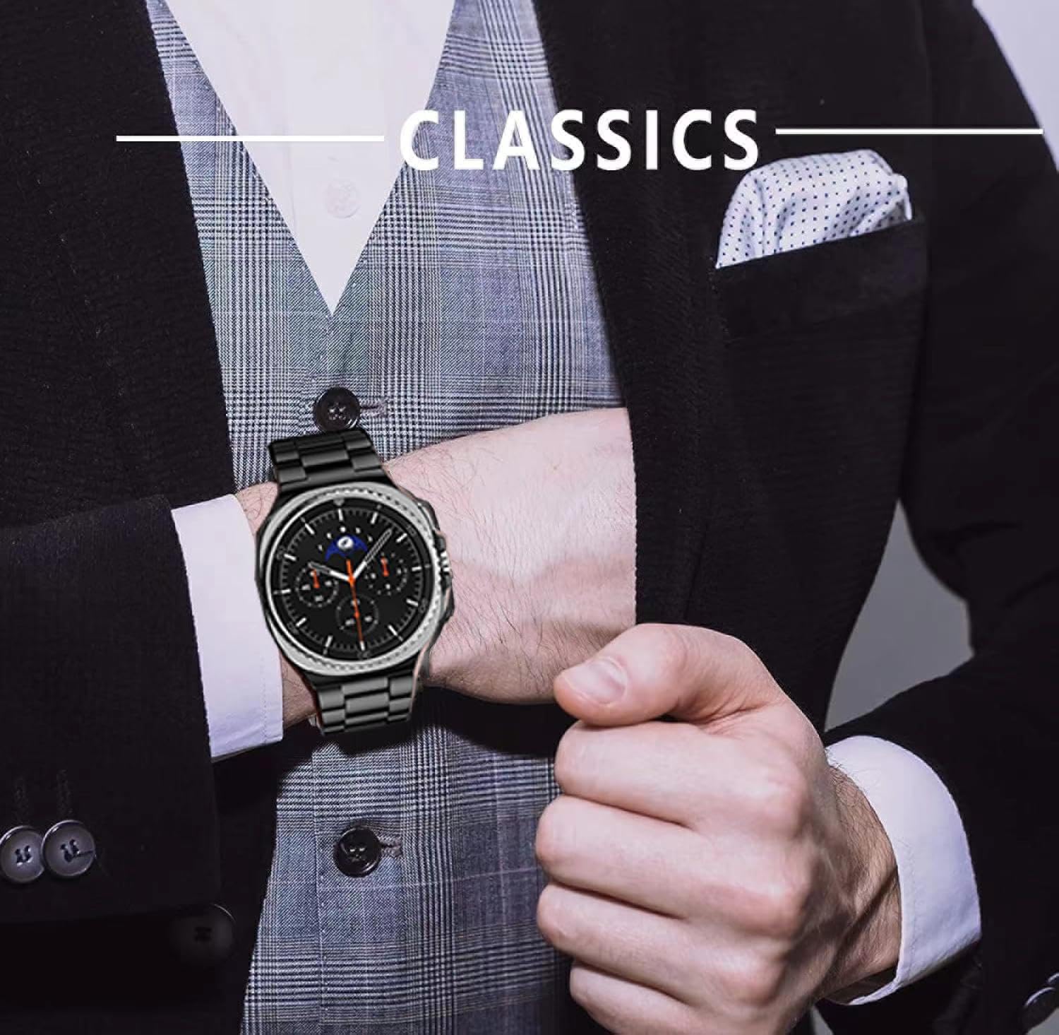 Metal Bands for Galaxy Watch 8 Classic Band 46mm/Samung Galaxy Watch 8 40mm/44mm 2025, One Click No Gap Business Stainless Steel Wristband Replacement Strap for Men Women - Image 3