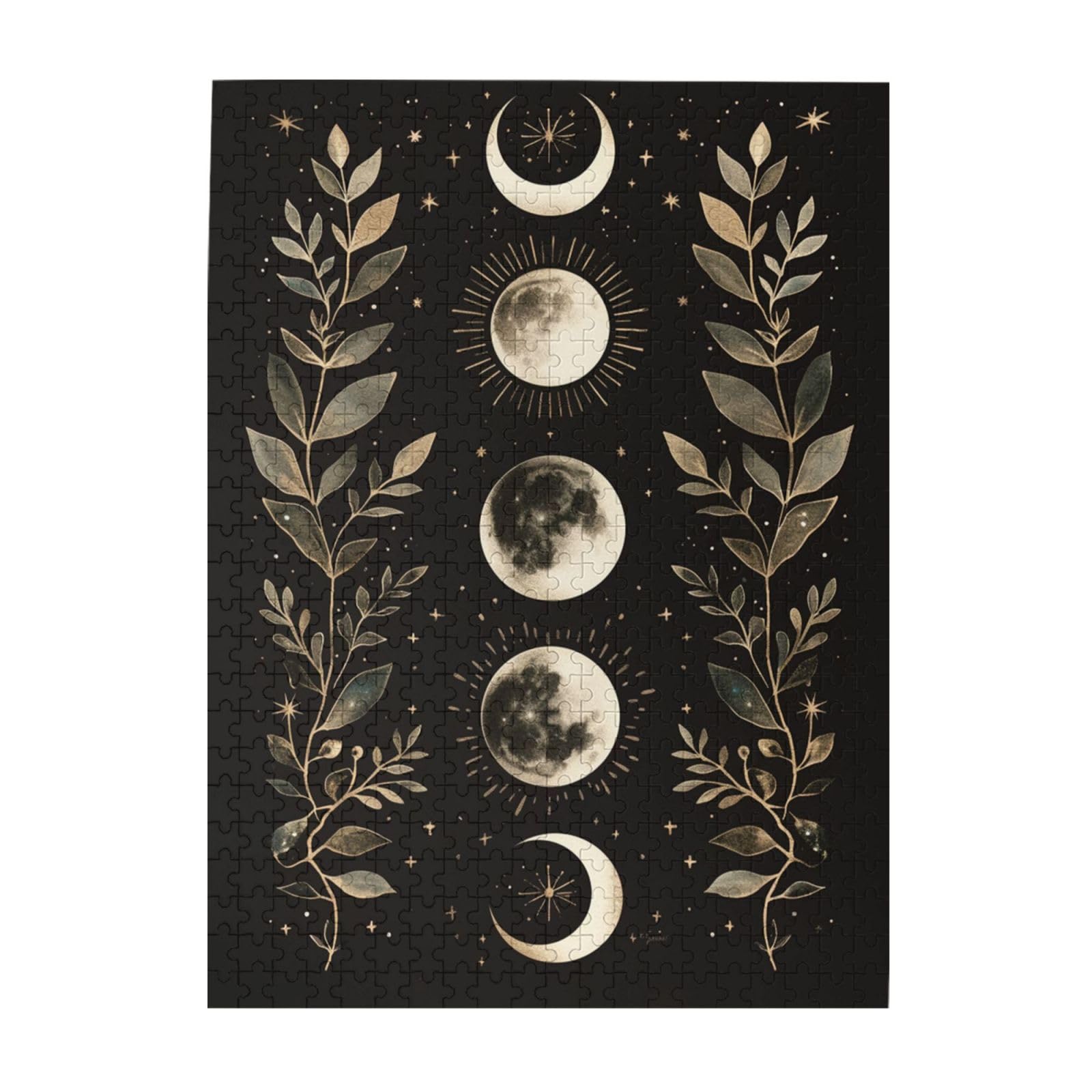 Moon Phases Leaves Mystical and Elegant 500 Piece Jigsaw Puzzle Wood Puzzles for Adults Teens Family Friends Educational Toys Gift