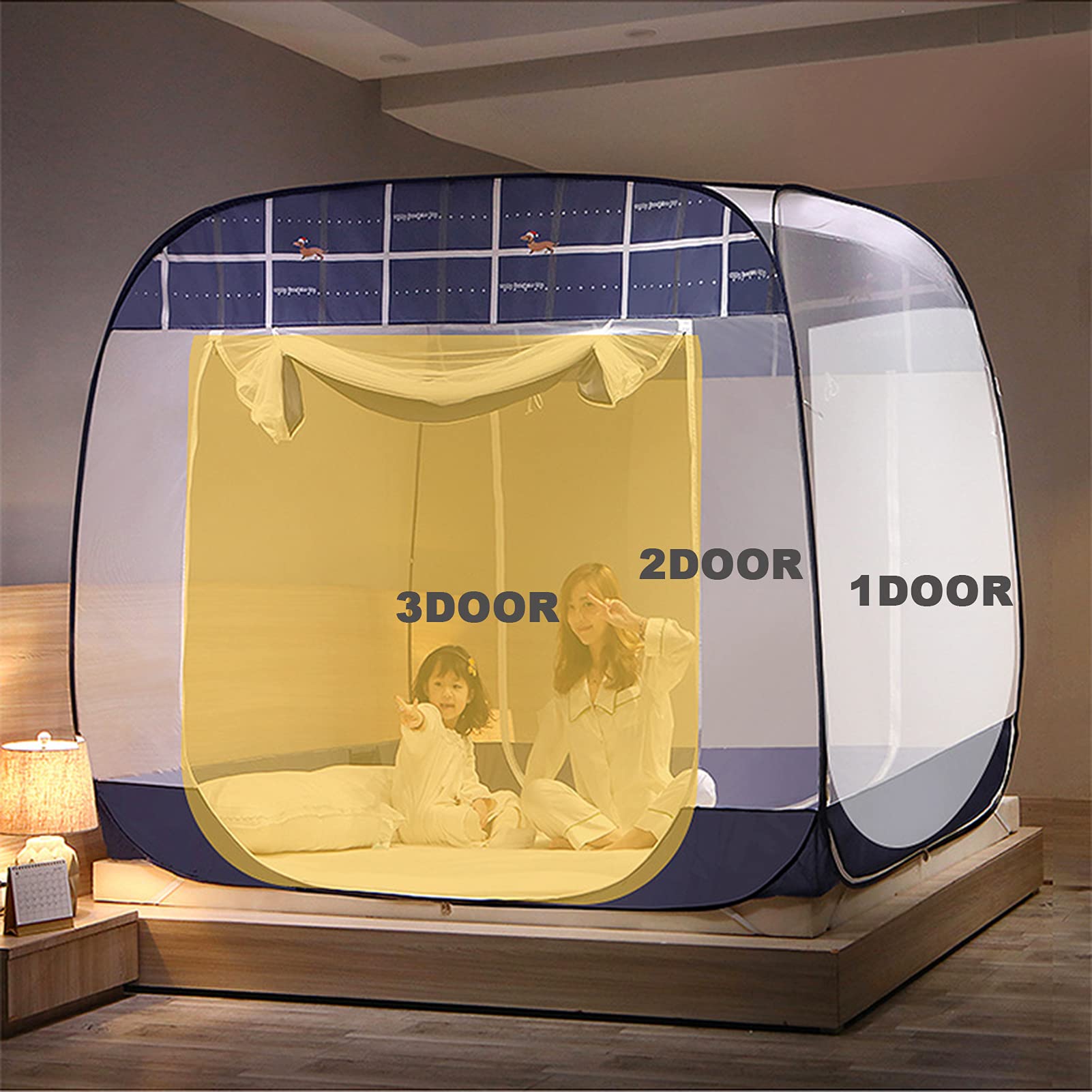 Mosquitera Plegable con Dosel para Cama, Doble Puerta, para Camping, con Cremallera, para Evitar Insectos, para Camas y dormitorios, A, 1,5 x 2,0 m