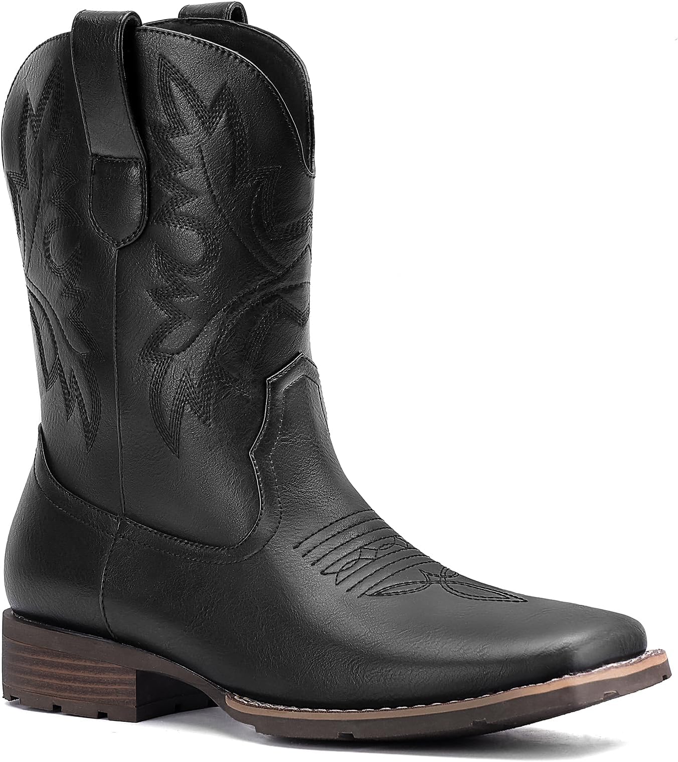 Lumeheel Cowboy Boots for Men - Western Men's Boots with Classic Embroidered, Slip on Square Toe Boots, Slip Resistant Country Boots Chunky Heel Ankle, Durable Short Boots for Spring Fall