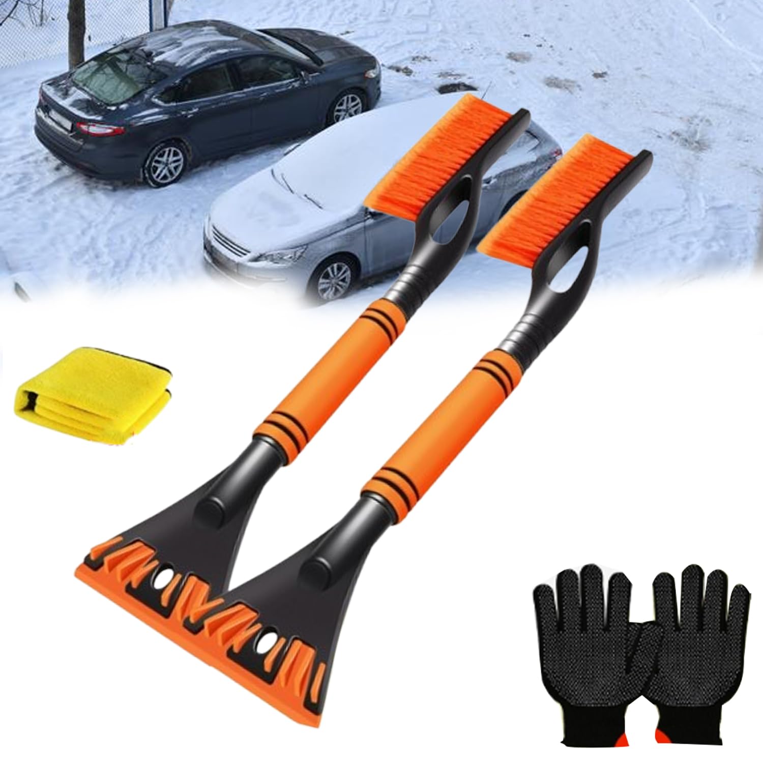 Spazzola Da Neve per Raschiaghiaccio, Spazzola Da Neve per Auto Staccabile, Guanti E Asciugamani per Raschiaghiaccio, Spazzola Da Neve Estensibile Da 60 Cm Con Impugnatura In Schiuma E Asta In Lega