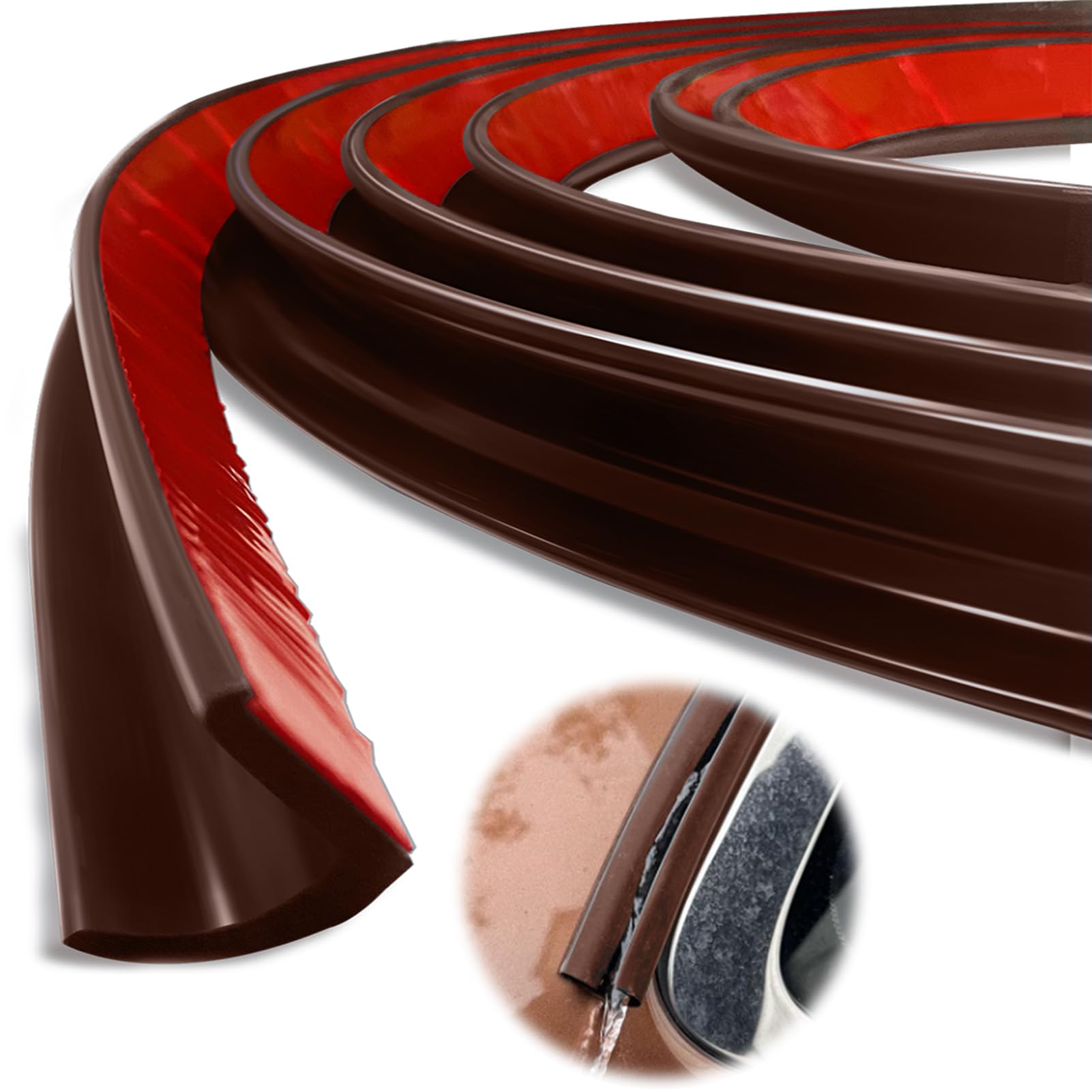 J Shape RV Rain Gutter, 2.5M/8.2Ft Rain Gutter Self Adhesive, PVC Plastic Roof Rain Diverter, Rain Diversion Strips for Vehicle Truck RV Boat Car Van Door Motorhome (Brown, 2.5m)