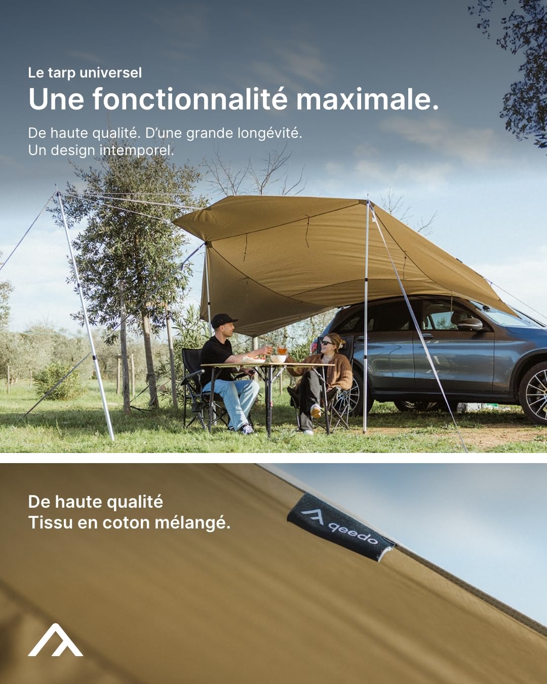 qeedo Motor Tarp TC Voile Pare-Soleil en Coton pour Bus et Voiture avec Rail de Guidage et ventouses